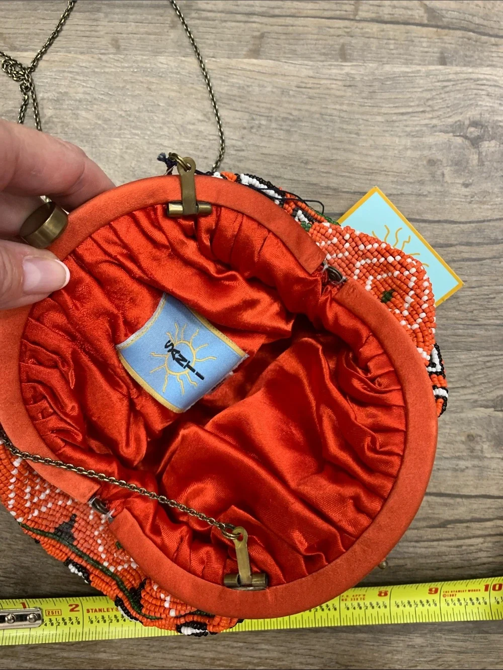 Santi Embellished Orange Beaded Evening Clutch with Chain Strap NWT